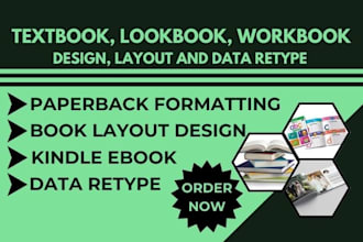 design and write textbook lookbook workbook paperback layout and data retype