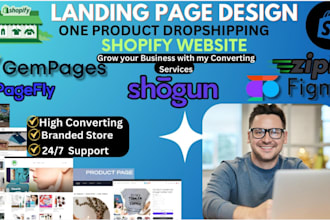 setup shopify store, create, design shopify landing product page gempage pagefly