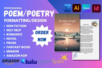 format poety book, poem, non fiction, romance novel, fantasy, memoir book design