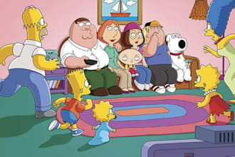 draw you a family guy style 2d animation cartoon style potrait sponge bob labubu