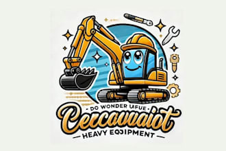 design excavator heavy equipment construction mascot logo with express delivery
