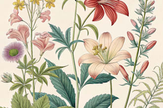 botanical illustration of flowers, plants