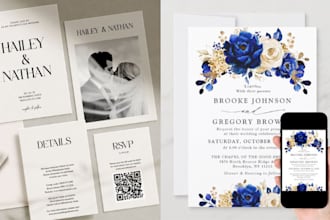 create custom canva wedding invitation editable templates, greetings card design