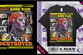 design custom futuristic robot tshirt design in 24 hour