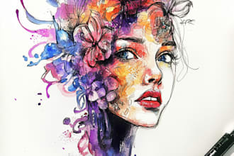 create a sketch with watercolor and scribbles