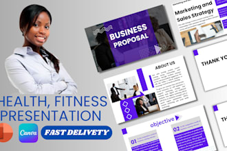 design health and fitness presentation, medical powerpoint, workout plan, canva