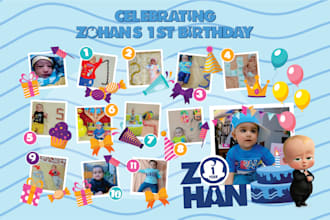 design birthday card , photo collage , themed birthday card