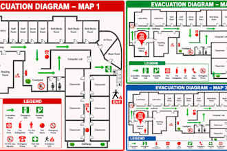create a professional fire evacuation plan, emergency exit map, and safety plan
