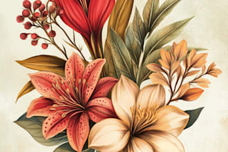 watercolor botanical illustrations of flowers and plants