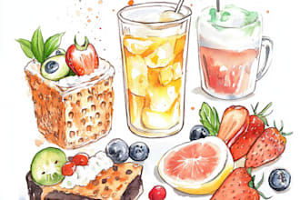 draw food and drink watercolor illustration