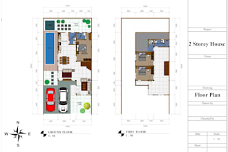 draw 2d floor plan, site plan and elevation