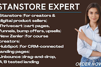 be stanstore expert, design thrivecart, new zenler, hubspot, unbounce website