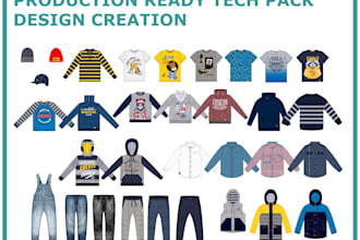 create clothing flat sketch designs and tech pack for manufacturers