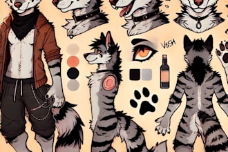 draw furry ref sheet illustration character fursona vtuber model oc wolf anthro