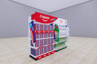create 3d product display posms gondola and counter tops