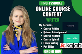 write ebook, online course content, curriculum, course creation for teachable