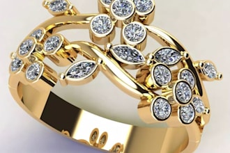 gold jewelry designer ring, gemstone, diamond, cad jewelry 3d stl file maker
