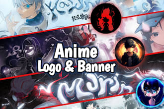 design anime banner or logo youtube, twitter, discord