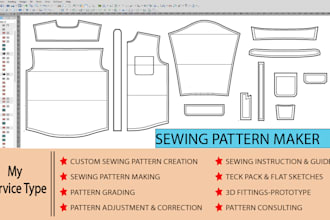 create custom apparel sewing pattern maker, cad grading, dxf, PDF for clothing