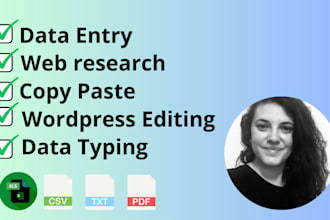 do a complete data entry job, web research, copy paste