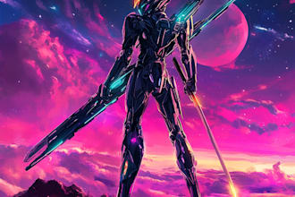 create sci fi robotic character logo and friendship portrait