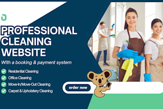 design cleaning service website, office cleaning website, booking koala