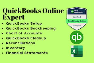 setup, do monthly bookkeeping, bank reconciliation using quickbooks online