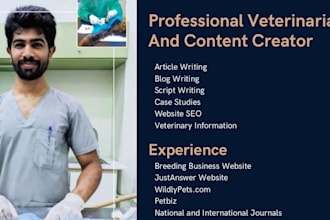 write veterinary articles, blogs, script and website SEO content