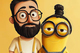 draw yellow cartoon caricature family portrait illustration