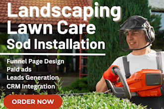 design landscaping funnel page, sod installation, lawn care, landscaping company