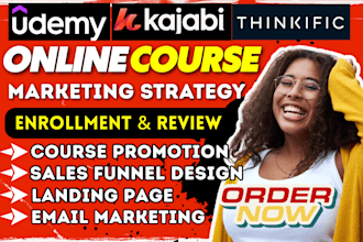 do udemy kajabi online course promotion, thinkific course marketing sales funnel