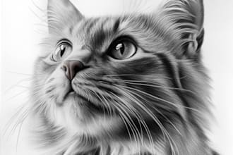 create custom pet pencil portrait of your cat dog horse