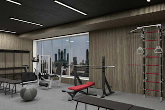 design gym house, hotel, lounge, tiny house, interior design, 2d, 3d floor plan