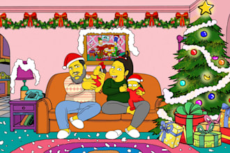 draw christmas card in famous yellow character