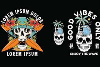 design t shirt summer skull beach logo with illustration