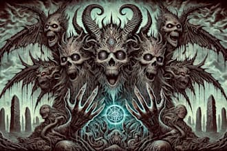 draw detailed dark art and heavy metal horror illustration