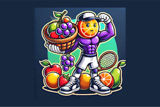 do fruits picking up cartoon, character mascot logo with creative concepts