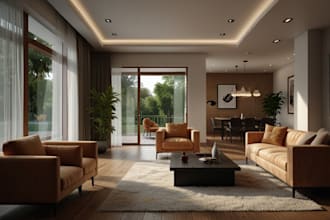 photorealistic 3d render interior design exterior design home decor furniture