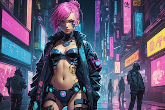 draw cyberpunk pop art anime characters