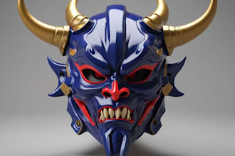 sculpt 3d mask, 3d helmet, oni mask, futuristic cosplay mask for 3d printing
