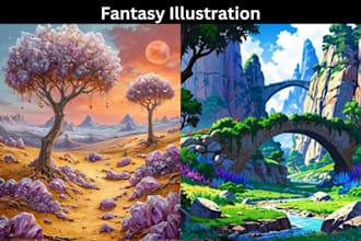 create 3d or 2d scifi fantasy realistic environment and character concept art