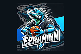 make blue iguana cartoon, character mascot logo with free source file