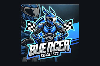 do blue racer cartoon, character mascot logo with express delivery