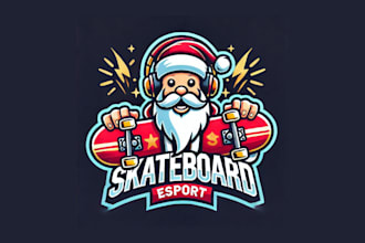 do skateboard claus cartoon, character mascot logo in two days