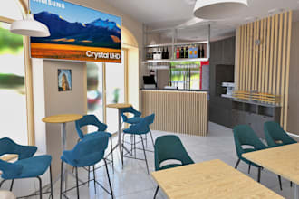 renovate restaurant interior, cafeteria render,3d store front design,bar, lounge