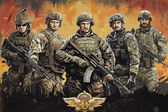draw tactical, warrior ,or military themed illustrations