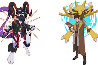 draw you with pokemon team or digimon or medabot