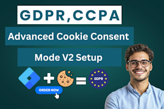 setup cookie consent mode v2, cookiebot,gdpr, cookie consent banner via GTM