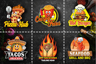 design pizza, burger, taco, chicken, bbq, seafood and restaurant logo