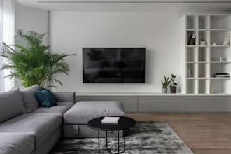 do interior design of living room, kitchen and bathroom